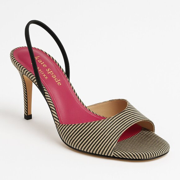 Vintage Kate Spade Made in Italy Y2K Striped Heeled Mules Black Ivory Leather 8 - Picture 2 of 12